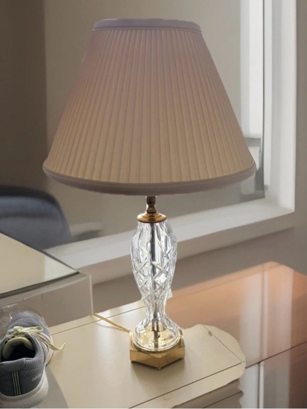 Waterford Evanwood Lamp Rare Crystal Brass Vintage 90’s Gold Cord Heptagon Base